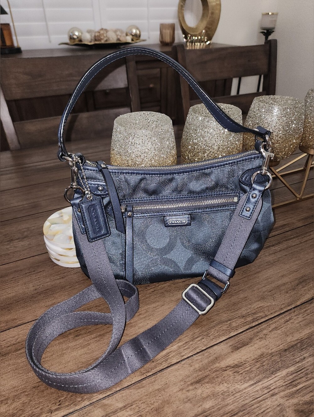 Coach Navy Blue Signature Canvas Convertible Crossbody
